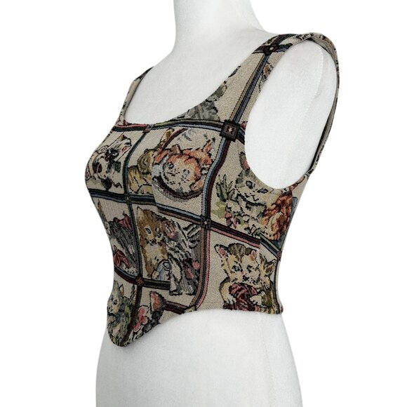 Cider Vintage-Inspired Cat Tapestry Corset Crop Top (XS) - Picture 3 of 11
